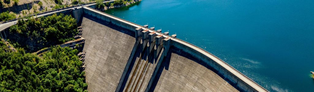 Aerial View of the Water Dam in Vacha Reservoir, Bulgaria